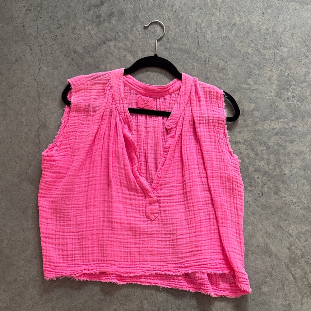 Pink Relaxed Smocked Sleeveless Blouse